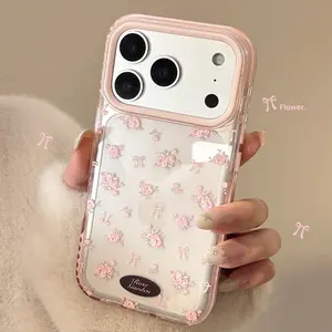 Elegant Rose Floral Bow Phone Case, High-Quality Transparent Full Coverage, Fits iPhone 17pro/16/15promax/14/13, Stylish, Durable and Casing