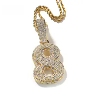 18K Gold Vacuum Plated Copper 0-9 Number Pendant Necklace with 5A+ Sri Lanka Zircon, Miami Inspired Luxury Jewelry for Women & Men, Trendy Daily Wear Fashion Gift Idea