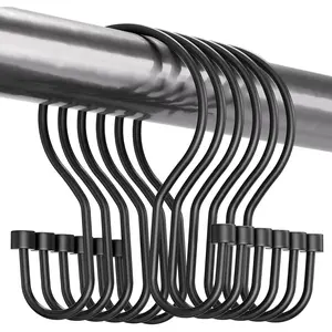 Shower Curtain Hooks Black Shower Curtain Rings, Simple Double Hook Shower Curtain Hooks Rust Proof, Smooth Sturdy Metal Shower Hooks for Shower Curtain Rod, 12 count Shower Rod Hooks