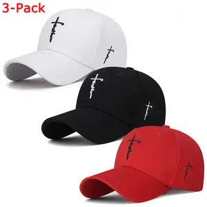 3-Pack Unisex Baseball Caps, Faith Cross Embroidery, Adjustable Casual Sports Hats for Men & Women