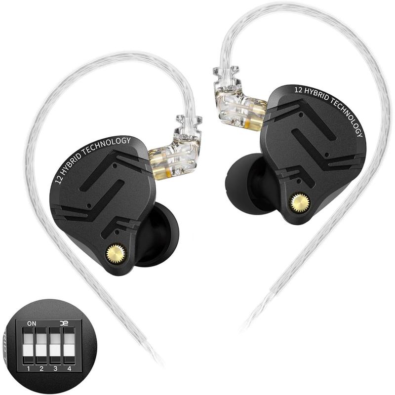 in Ear  IEM Headphones,KZ ZS12 PRO X 1DD+5BA Hybrid Wired Gaming Earbuds,KZ Earbuds Earphones, in Ear Headphones with 2PIN  for Audiophile (Dark Black,Tunable Version, NO Microphone)
