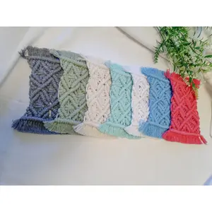 Macrame Detailed Coasters, Rectangle Macrame Coasters, Set of 2 Coasters