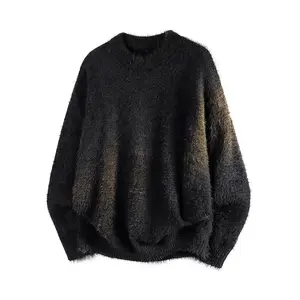 American Style Solid Color Basic Versatile Trendy Personalized Fuzzy Design Long Sleeve Skin Friendly Comfortable Daily Commuting Outdoor Sports Men's Polyester Fiber Pullover Sweater Black Casual Classic Knitwear Menswear Relaxed Fit Tops Crewneck