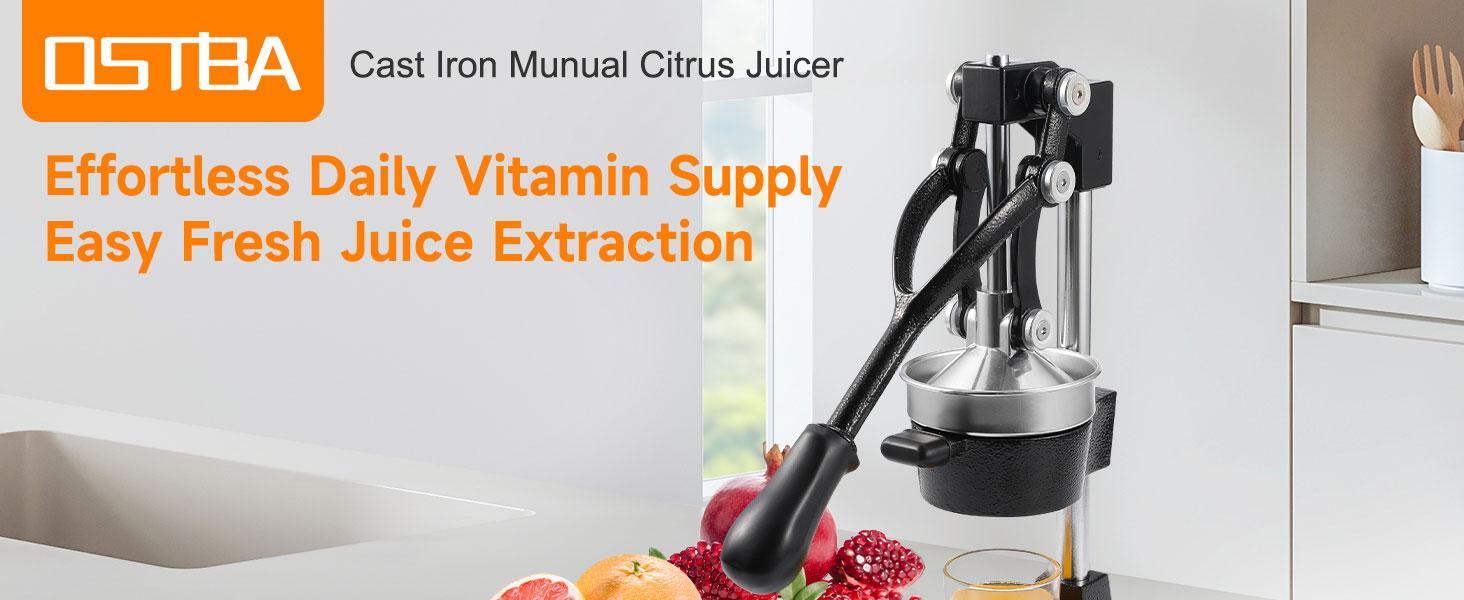 OSTBA Cast Iron Manual Juicer Hand Press, Commercial Grade Citrus Juicer, Stainless Steel Lemon squeezer for Orange, Lemon, Lime, Pomegranate with Stainless Steel Cup