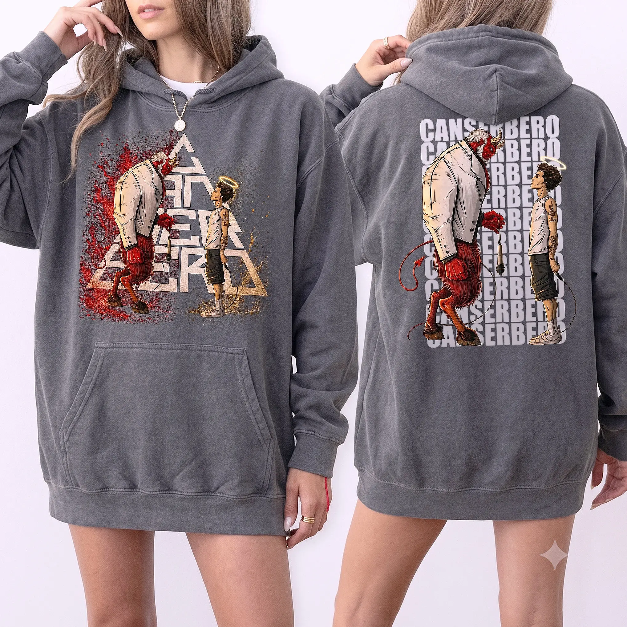 Canserbero Graphic Pullover Hoodie 2 Sided Print Latin Rap Tribute Fleece Fabric Casual Hooded Sweatshirt Trendy Tops Perfect Gift