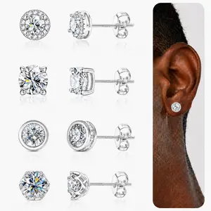 Hypoallergenic Stud Earrings for Women Men Silver Earrings for Sensitive Ears-2/4 Pairs Cubic Zirconia Post Earrings Big Brilliant Stud Earrings for Women Men, Men's Accessories, Gifts For Boyfriend summerwins
