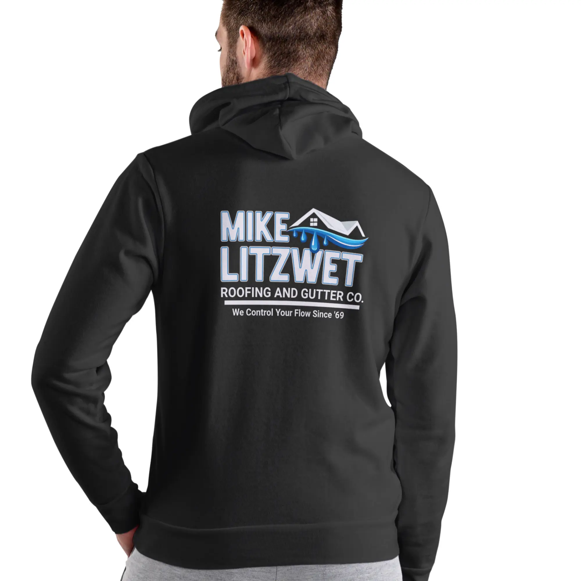 Men's Cotton Blend Long-Sleeve Graphic Hoodie - Mike Litzwet Roofing and Gutters Funny Name Tag, Crew Neck, Loose Cut, All Seasons, Multi-Size, Medium Length Casual Pullover Menswear Top