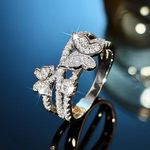 Double Layer Butterfly Zircon Ring Elegant Women's Fashion Jewelry for Daily Wear and Parties Personalized Anniversary Birthday Gift for Girlfriend