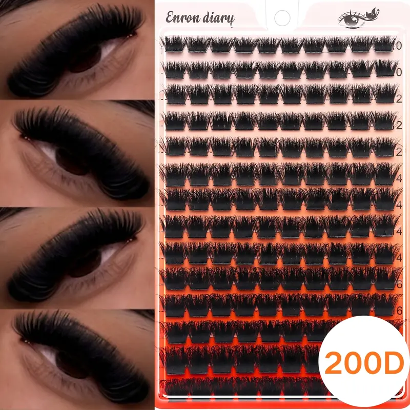 140PCS Individual Lash Clusters 200D 3D Curl 10-18mm DIY, Thick&Fluffy&Natural Volume Lashes, Voluminous False Eyelashes, Diy False Eyelashes, Reusable Eyelash Extension Kit For Home Or On-The-Go Use For Daily Life&Wedding&Travel, Eyelashes Extensions