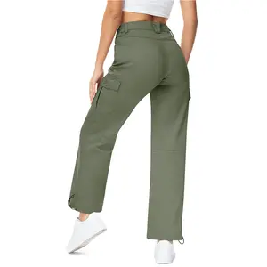 Womens Pro Club Pants Cargo Pants High Waisted Hiking Casual Baggy Pants Wide Leg 6 Pockets Outdoor Trip Loose Cotton Trousers