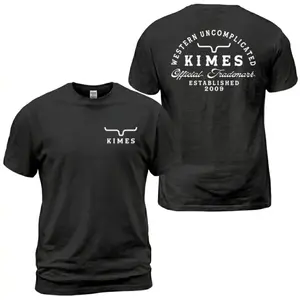 Kimes Ranch Western Uncomplicated T-Shirt, Black Longhorn Official Trademark Graphic Tee, Kimes Ranch Est 2009 Patriotic Western Cowboy Shirt, Casual Daily Wear Tee For Men & Women, Apparel Made In The USA