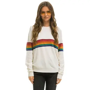 RAINBOW STRIPE 6 UNISEX LIGHT CASHMERE SWEATER - SNOW