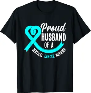Mens Proud Husband Of A Cervical Cancer Warrior Cervical Cancer T-Shirt - Michaelapa Shop 41B09BLKL811
