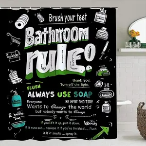 1pc/3pc/4pc Modern Bathroom Decor, Shower Curtain with 12 Hooks, Print Pattern, Floor Mat, Choose From 4 Sizes, Fashionable Design