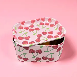 MEE MEE Cherry Tin Storage Box, Large Metal Stash Container Kitchen Storage Cute Designs Medicine Organizer