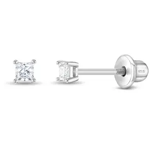 My First Princess Solitaire 2mm-5mm Baby / Toddler Earrings Screw Back - Sterling Silver