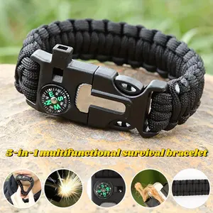 5-in-1 Bracelet with Compass, Whistle, Fire Starter, Cutting Tool & Emergency Rope for Hiking and Camping Survival Gear Tactical Outdoor Multipurpose