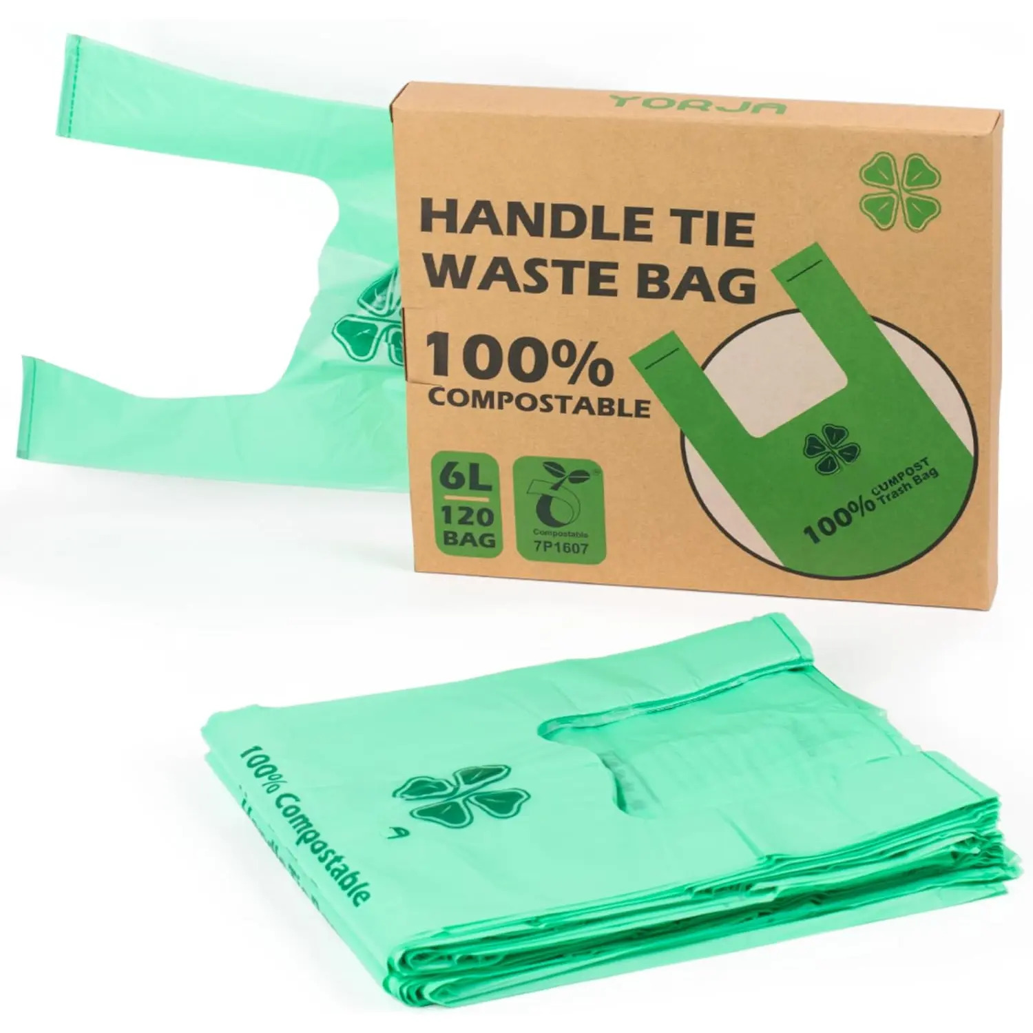 1.6 Gallon Tie Handles Compost Trash Bags 120  Scrap Bags, Compostable Kitchen  Bags with  EN13432 & ASTM D6400 Certified