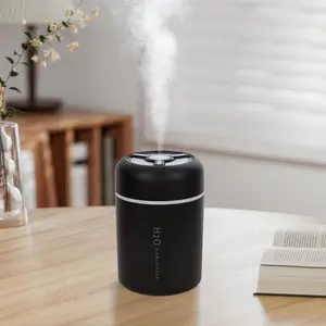 Portable Mini Humidifier, 300ml USB Cool Mist Small Humidifier with Colorful Lights. Perfect for Bedroom, Office, Plants, travel & Car (Black)Gift