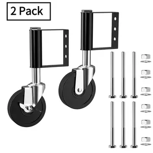 Set of 2 Robust Door Casters with Brakes, Spring-Loaded Wheels, And Swivel Feet Designed for Wooden Doors And Fences. These Heavy-Duty, Quiet Universal Gate Spring Wheels Feature Square Tube Inserts