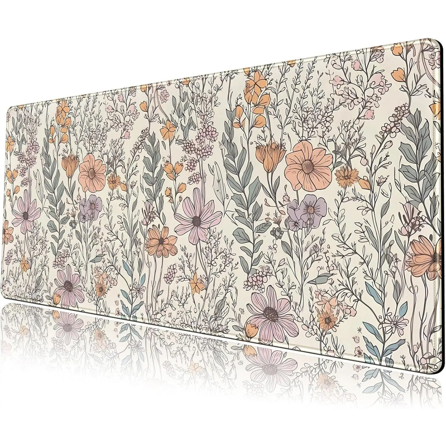 Floral Desk Mat Cute Wildflowers Large Mouse Pad Extended Plant Gaming Mousepad XL Keyboard Mouse Mat Nature Botanical Aesthetic Desk Pad 24"x14" for Work Office Desk Decor Gifts