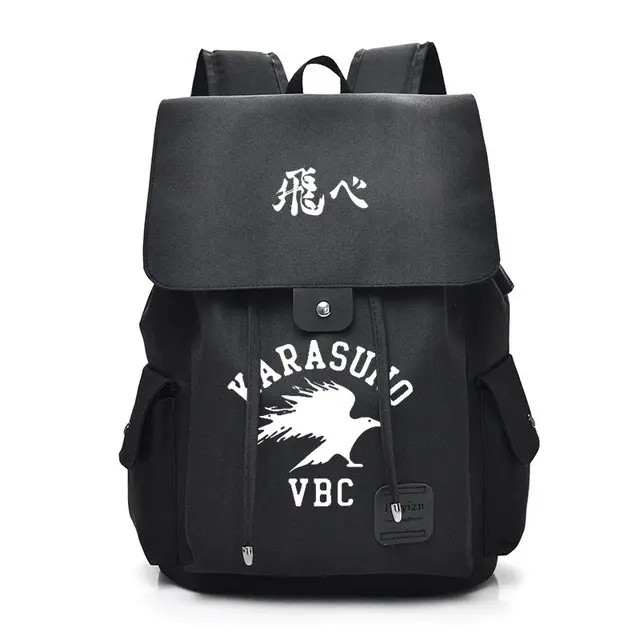 Sporty Flap-Top Drawstring Backpack with Bird Silhouette & Calligraphic Print | Lightweight Canvas Daypack with Side Flap Pockets | Versatile Travel Rucksack for Daily Commute & Campus