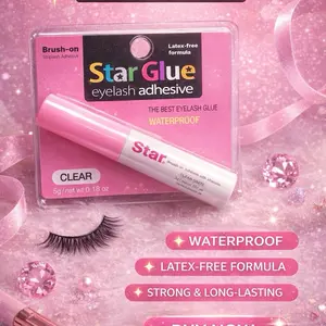 Star Glue Eyelash Adhesive Waterproof Latex-Free Formula Clear 5g Strong Long-Lasting Brush-On Stripless Adhesive Makeup