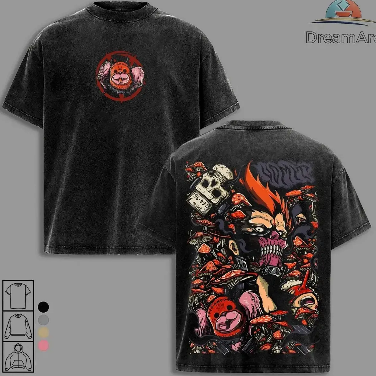 En Family Dorohedoro Vintage Washed Oversized Anime T-Shirt, Sweatshirt, Hoodie – Kikurage Ebisu Manga Graphic Tee, Dark Fantasy Japanese Streetwear, Hole Sorcerer Aesthetic Unisex Vintage Graphic Shirt EAR