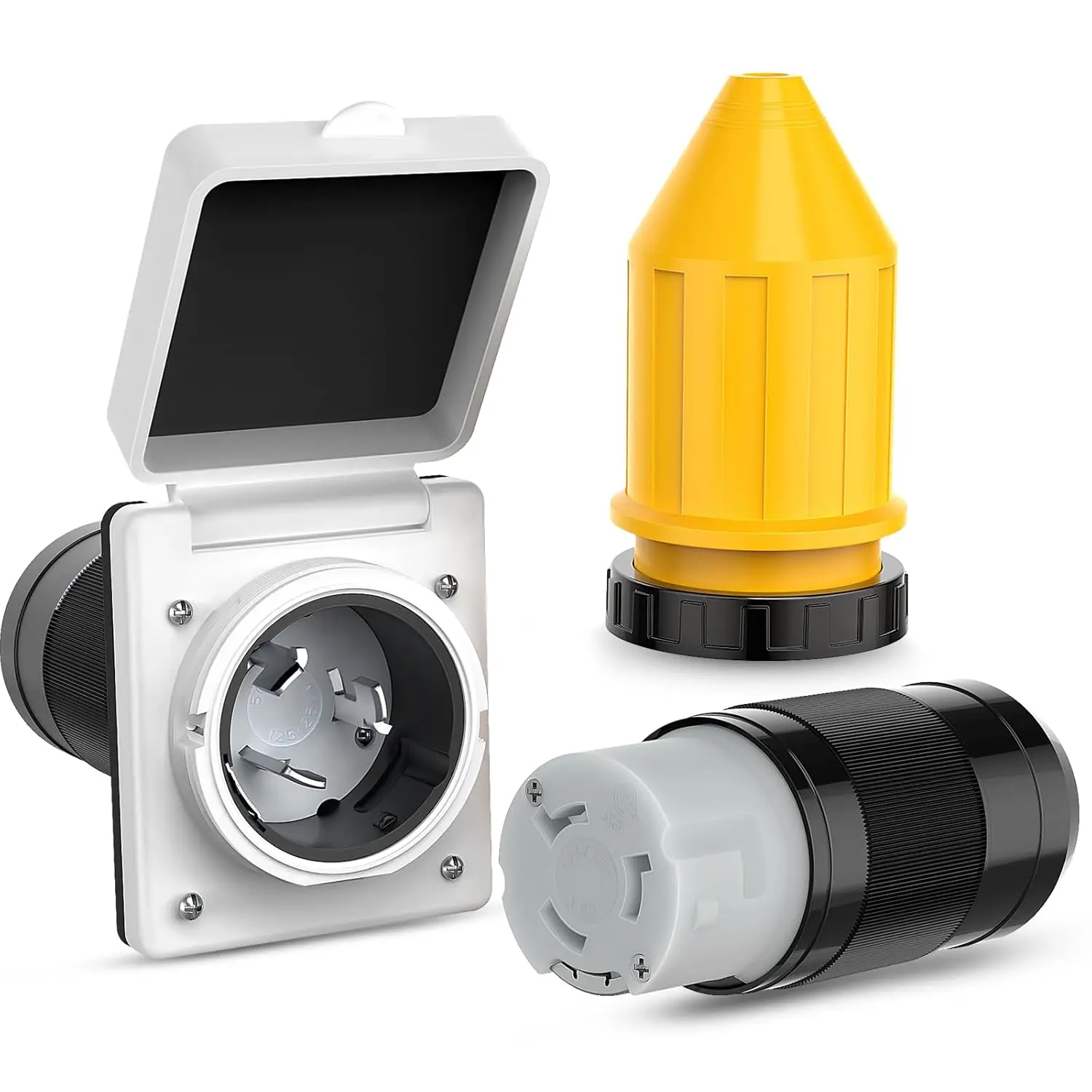 Nilight Waterproof 50AMP RV Plug Kit - ETL Listed 125/250V NEMA SS2-50P/SS2-50R Twist Lock Plugs, ABS Plastic Boot Cord Protector, Plastic Safety Covers for Power Supply of Campers, Trailers