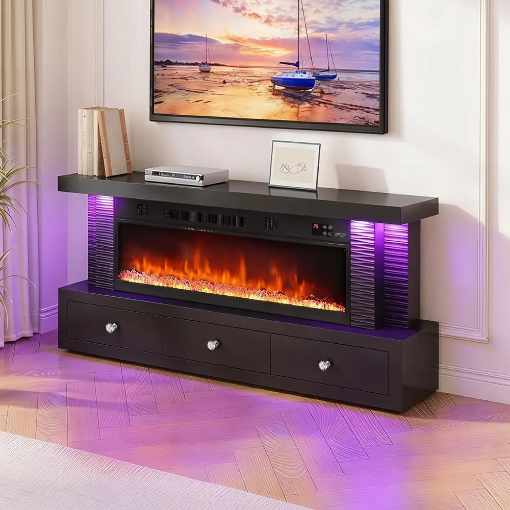 Fireplace with TV Stand with 36" Electric Fireplace, LED Light Media Entertainment Center,Storage Cabinet for Living Room