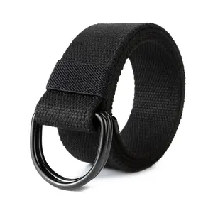 1 Piece Unisex Simple Style Plain Color Nylon Web Belt, Casual Trendy Waistband with Double D-ring Buckle Design, Fashionable Accessories For Daily & Party Decoration, Textured Belt