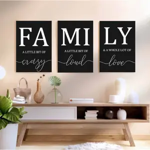FrameArtistry 3PCS Black White Family Art Prints Modern Wall Decorative Poster for Living Room & Bedroom, Minimalist Gift Mural Painting Tape Decoration Ornaments Photo Artistic