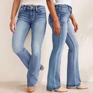 European And American Womens Slimming Washed Bootcut Jeans