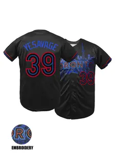 Men's TORONTO #39 Black City Print Letter Embroidered Baseball Jersey, Loose V-Neck Baseball Shirt,Short Sleeve Button UP Sportswear Top For Street Hip Hop, Baseball, Golf Training