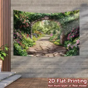 1pc Polyester Garden Arch Wall Tapestry - Spring Floral Pathway Backdrop, Easy Hang, No Power Required, Featherless, Versatile Decoration for Home & Wedding Events