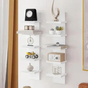 5 Tier Wall Shelves White, Vertical Column Shelf Floating Storage Home Decor Organizer Tall Tower Design Utility Shelving for Bedroom Living Room