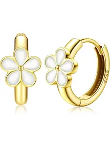 Solid Flower Hoop Earrings Toddler 18K Gold Plated Small Huggie Hoop Earrings Hypoallergenic Daisy Hoop Earring for Women Valentines Mother's Day Birthday Gifts