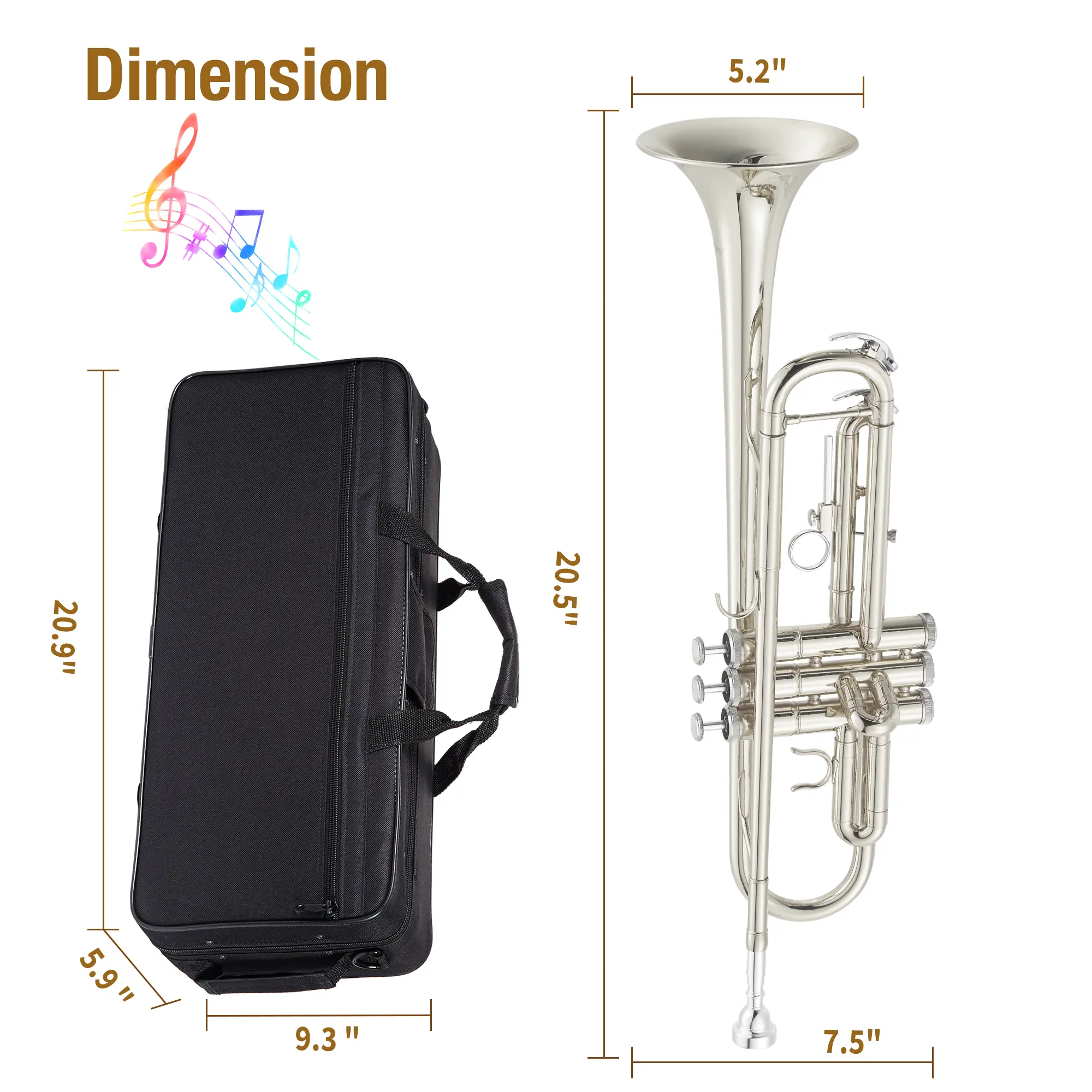 Professional Bb Trumpet Starter Kit for Beginners, Students, Kids & Adults with Nickel-Plated Finish, Includes Case, Mouthpiece, Gloves, Cleaning Kit & Polish Cloth for School Band Practice and Performance