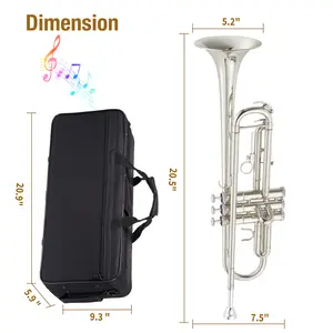 Professional Bb Trumpet Starter Kit for Beginners, Students, Kids & Adults with Nickel-Plated Finish, Includes Case, Mouthpiece, Gloves, Cleaning Kit & Polish Cloth for School Band Practice and Performance