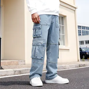 GINGTTO Men's Baggy Jeans Loose Hip Hop Wide Leg Denim Pants with Cargo Pockets