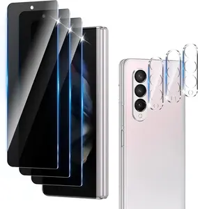 3 Pack  Screen Protector Designed for  Galaxy Z Fold 3 With 3 Pack Camera Lens Protector,Full Coverage Anti-Spy Tempered Glass Film,9H Hardness,Bubble Free,Easy to Install