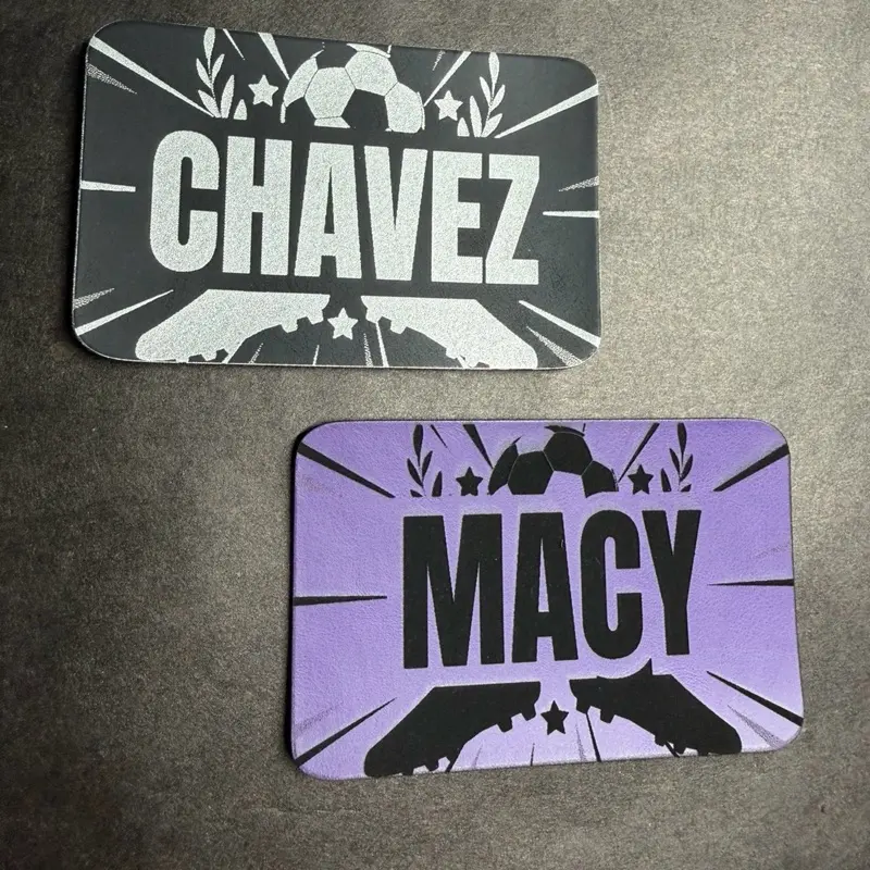 Soccer Cleats Engraved Name Patch - Customizable 3in x 2in Velcro Bag Accessory with Personalized Name or initials