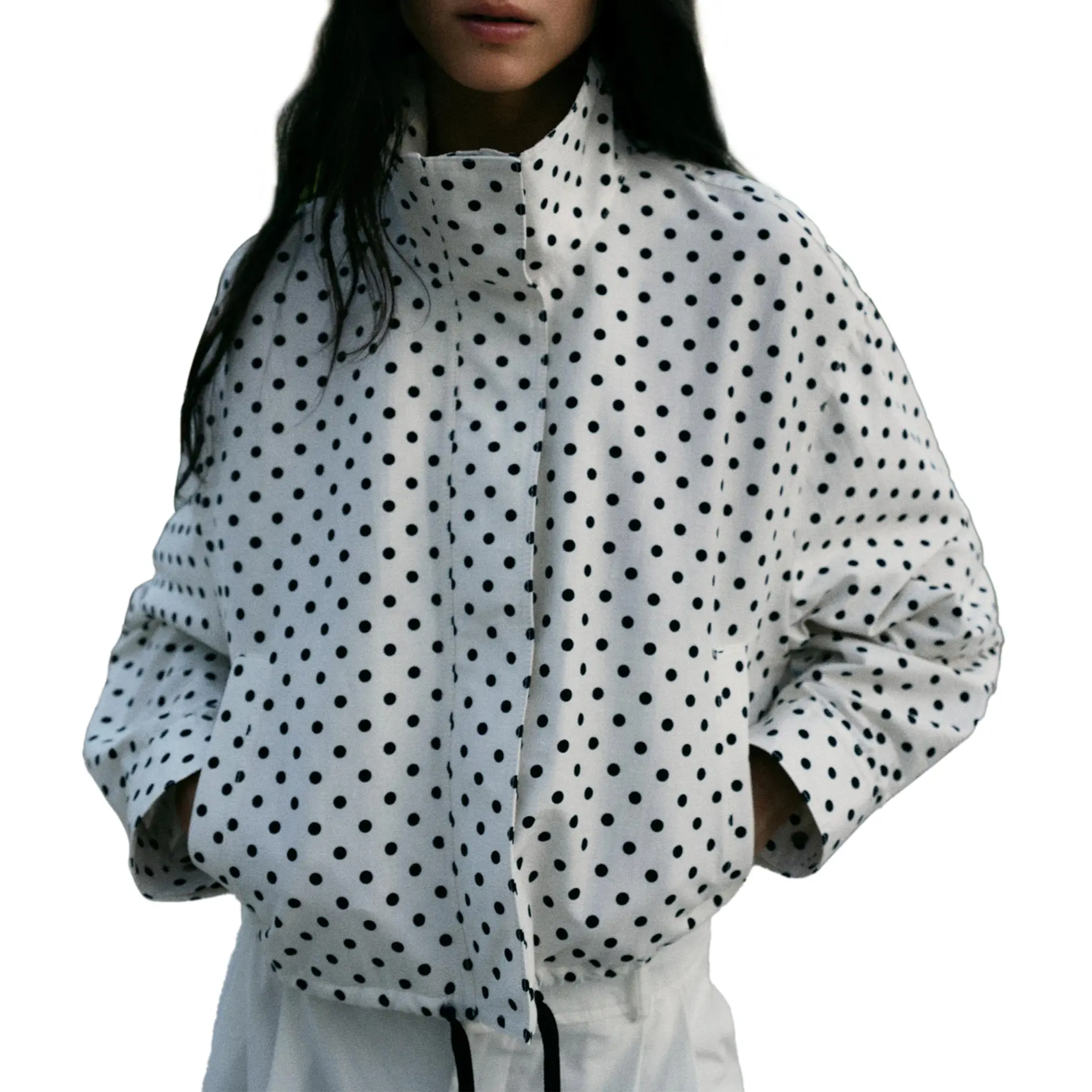 Talakeno Women's Polka Dot Jacket Casual Jacket Zipper Style Fashionable Outfit Lightweight Short Jacket with Pockets