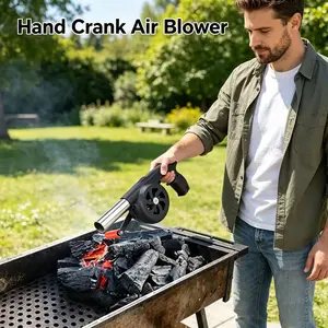 Mini Manual Bellows Portable BBQ Grill Campfire Fan Hand Crank Air Blower No Battery Needed for Lighting Charcoal Kitchen Cooking Outdoor Camping