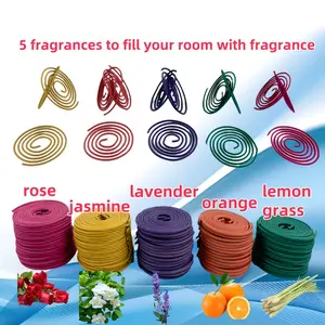5 Flavor Mixed Spiral Incense Coil, Aroma Blend Scented Jasmine Rose Lavender Lemongrass Orange Fragrance, 3-4 Hour Burn Time, Yoga Meditation Home Office Outdoor Use