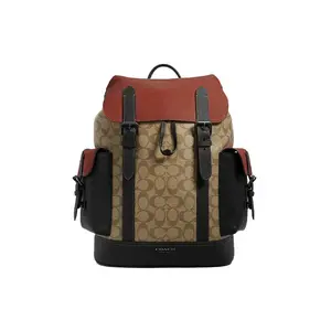 COACH Hudson 30 Classic Monogram Canvas and Leather Backpack for Men – Khaki and Black