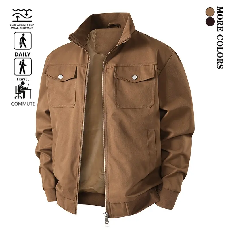 Men’s Vintage Multi-Pocket Workwear Jacket - Menswear Coats, Lightweight Casual Outerwear for Spring & Autumn Outdoor Activities, Office Commuting