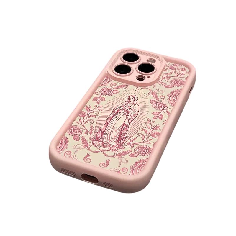 Virgin Mary Pattern Phone Case for iPhone 17 16 15 14 13 12 11 – Soft TPU, Fully Protected & Shockproof Cover Stylish Trendy Gift for Christian Faith Lovers!