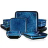 vancasso Stern Blue/Green Dinner Set Square Reactive Glaze Tableware 12/16 Pieces Kitchen Dinnerware Stoneware Crockery Set with Dinner Plate, Dessert Plate, Bowl Service for 4 People Ceramics