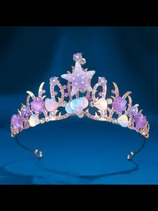 Handmade Ocean Style Crown Starfish Shell Flower Headpiece, Sparkling Queen Crown, Fashion Accessory for Women, Party Wear